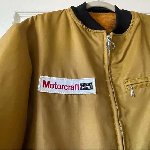 Ford Vintage Rare 90s Winter Jacket Zip Up Fuzzy Lined Yellow Mustard Size l - Picture 2 of 16